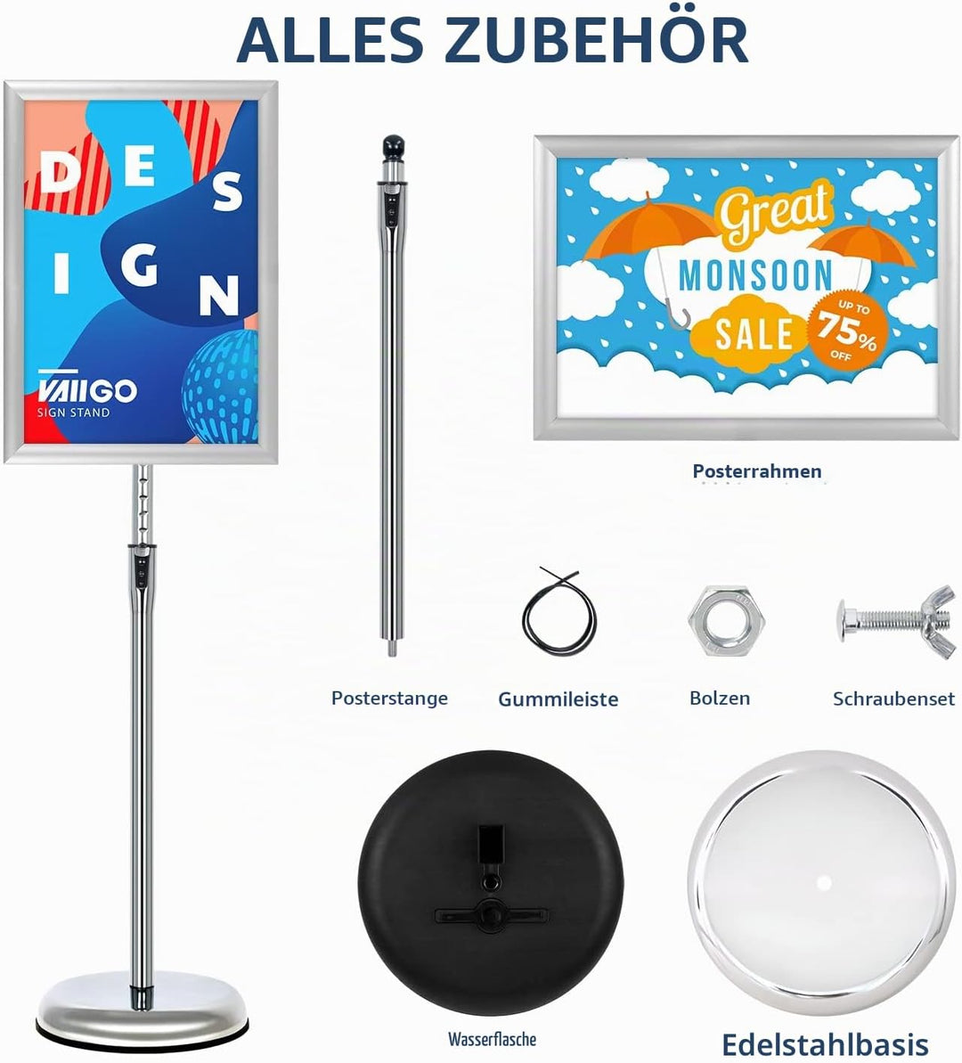VAIIGO Infoständer Höhenverstellbar Aluminium DIN A3 Plakatständer Informationsständer Präsentations