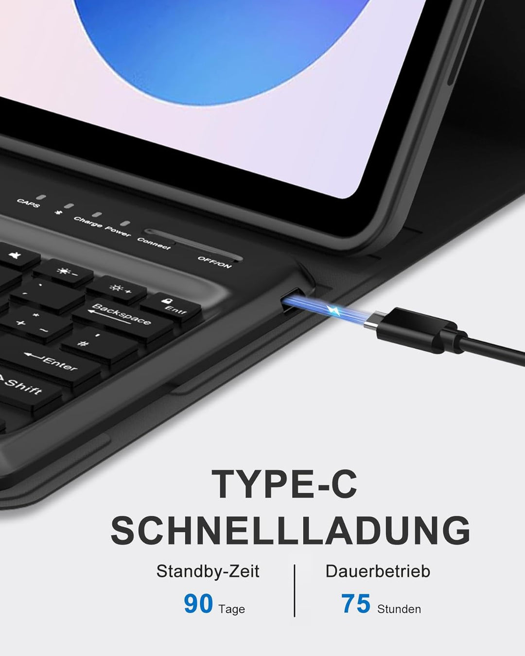Hülle mit Bluetooth Tastatur für Xiaomi Redmi Pad 2 Pro 12,1" & Poco Pad M1 12,1" (2025), Deutsche Q