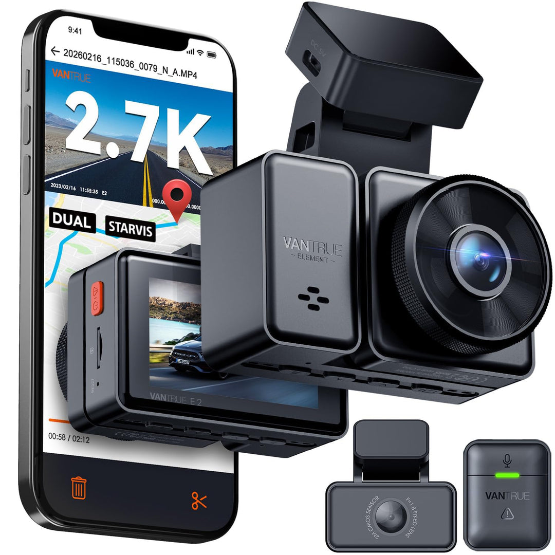 VANTRUE E2 Dual 1944P Dashcam Auto 5GHz WiFi GPS, Wireless- und Sprachgesteuerte Dash Cam vorne hint