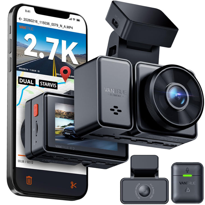 VANTRUE E2 Dual 1944P Dashcam Auto 5GHz WiFi GPS, Wireless- und Sprachgesteuerte Dash Cam vorne hint