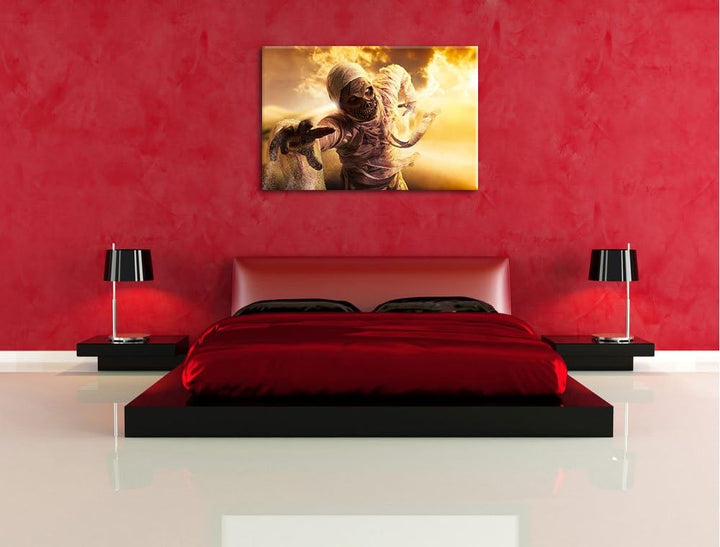 Pixxprint Mumie greift an Format: 100x70 auf Leinwand, XXL riesige Bilder fertig gerahmt mit Keilrah