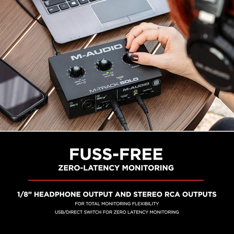 M-Audio M-Track Solo – USB Audio Interface für Aufnahmen, Streaming und Podcasting, mit XLR-, Line-