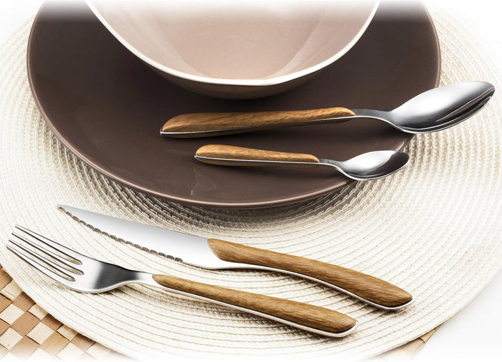 Amefa ECLAT Nature Besteckset, 24-teilig, Besteck Set für 6 Personen, braune Holz-Griffe, Spülmaschi