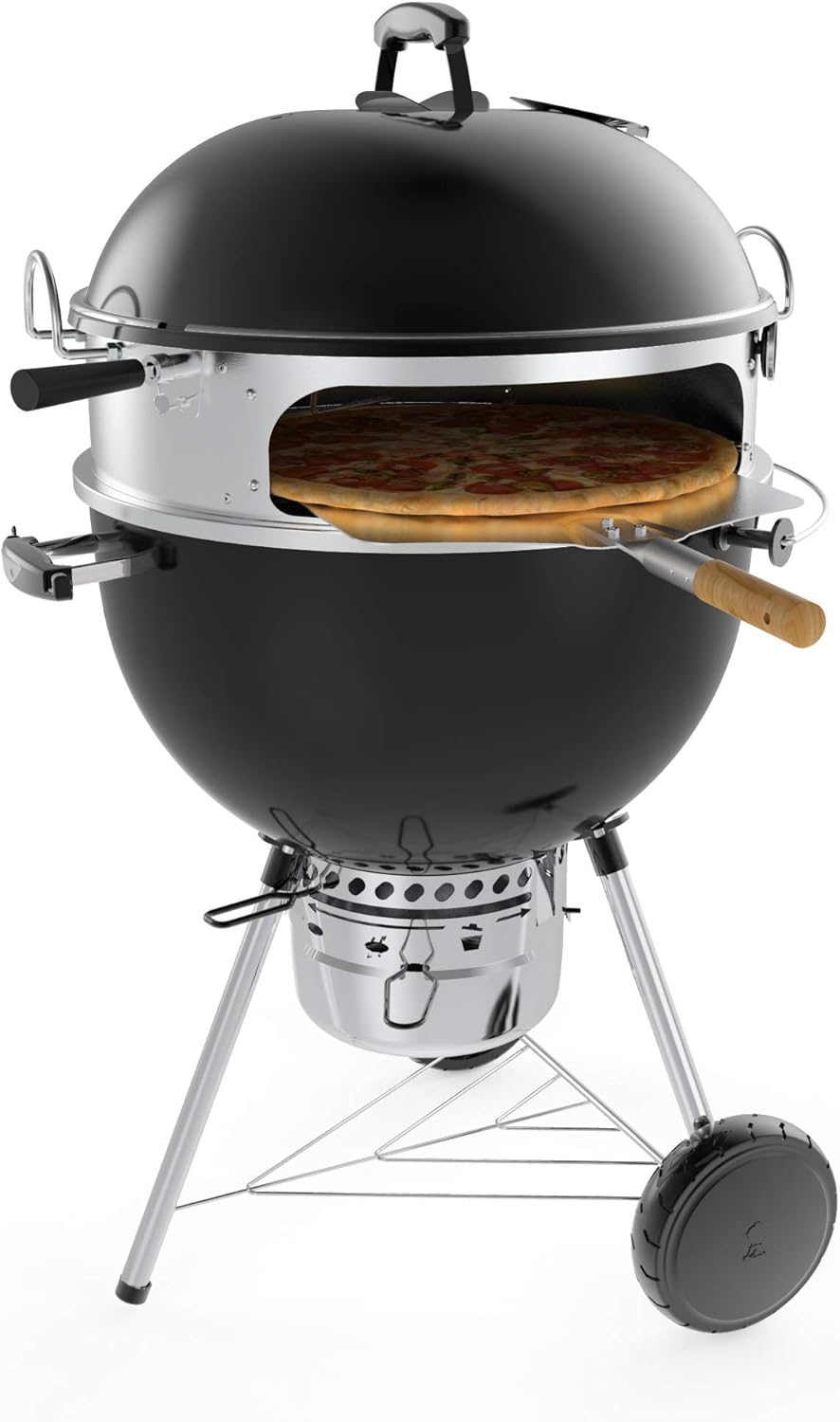 Onlyfire Edelstahl PizzaRing Kit mit Drehspiess, Komplettpaket Pizzaofen Umbausatz (incl. Pizzastein