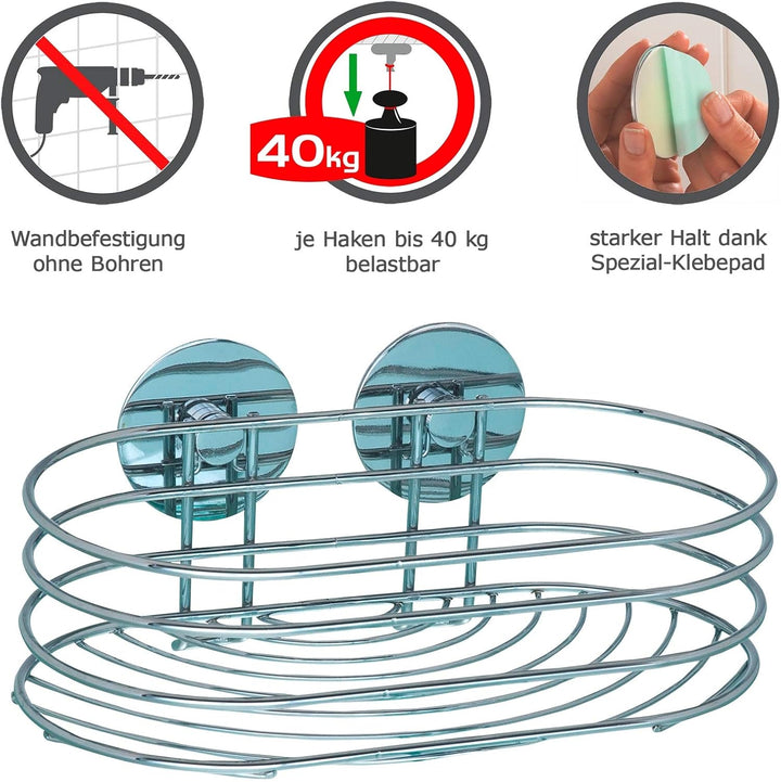WENKO Turbo-Loc Wandablage, Wand Duschablage, Befestigen ohne Bohren, Verchromter Stahl, 23,5 x 10,5