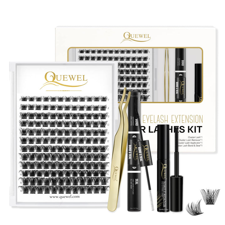 QUEWEL 144 Pcs Wimpern Cluster, DIY Wimpern Extensions Set, Super Hold Cluster Wimpern Bindung und D