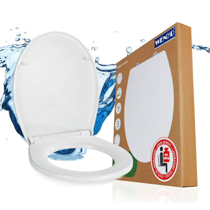 WENKO WC-Sitz Toilettendeckel mit Absenkautomatik (Softclose), abnehmbar durch Fix-Clip, O-Form, bru