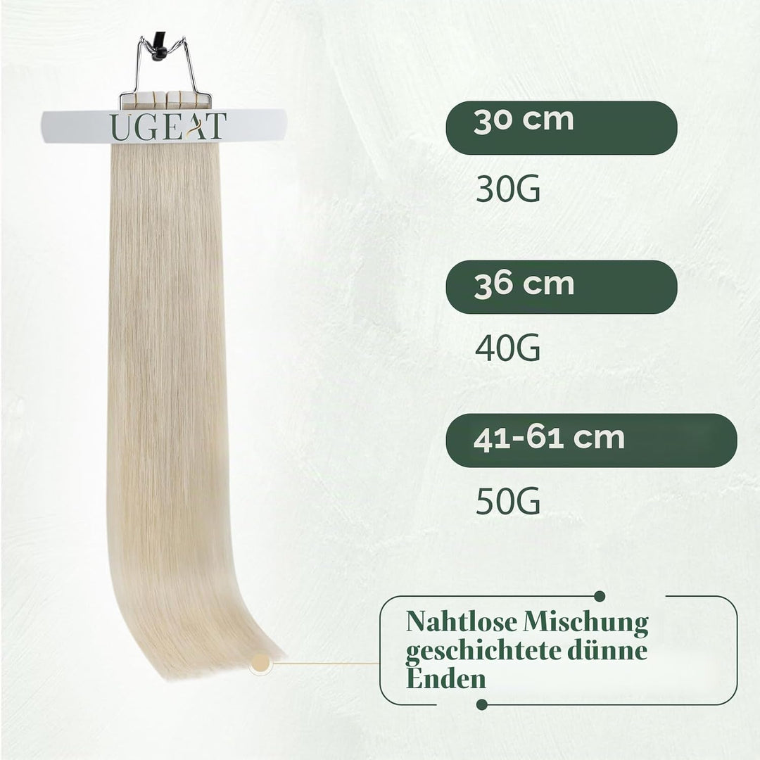Ugeat Tape Extensions Echthaar 35cm Weissblond Tape in Extensions Echthaar 20 Stücke Seamless Tape i
