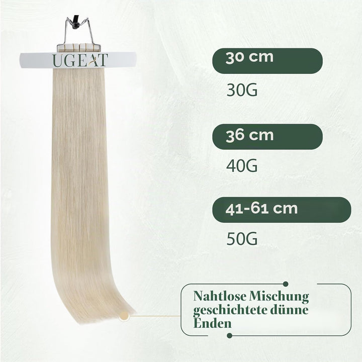 Ugeat Tape Extensions Echthaar 35cm Weissblond Tape in Extensions Echthaar 20 Stücke Seamless Tape i