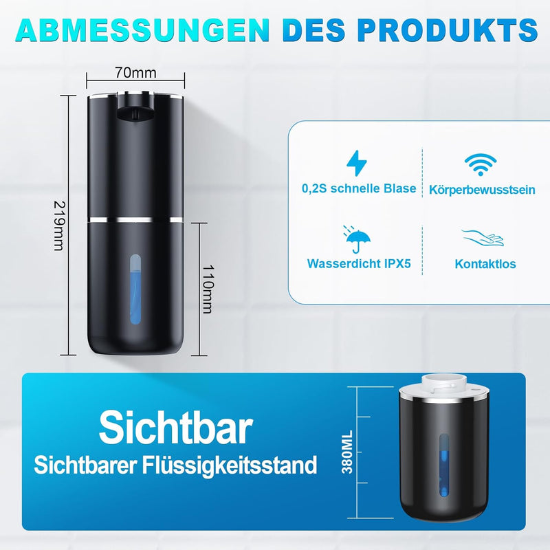 Seifenspender Automatisch,380ml Wandbefestigung Berührungslos Elektrischer Seifenspender mit Sensor,