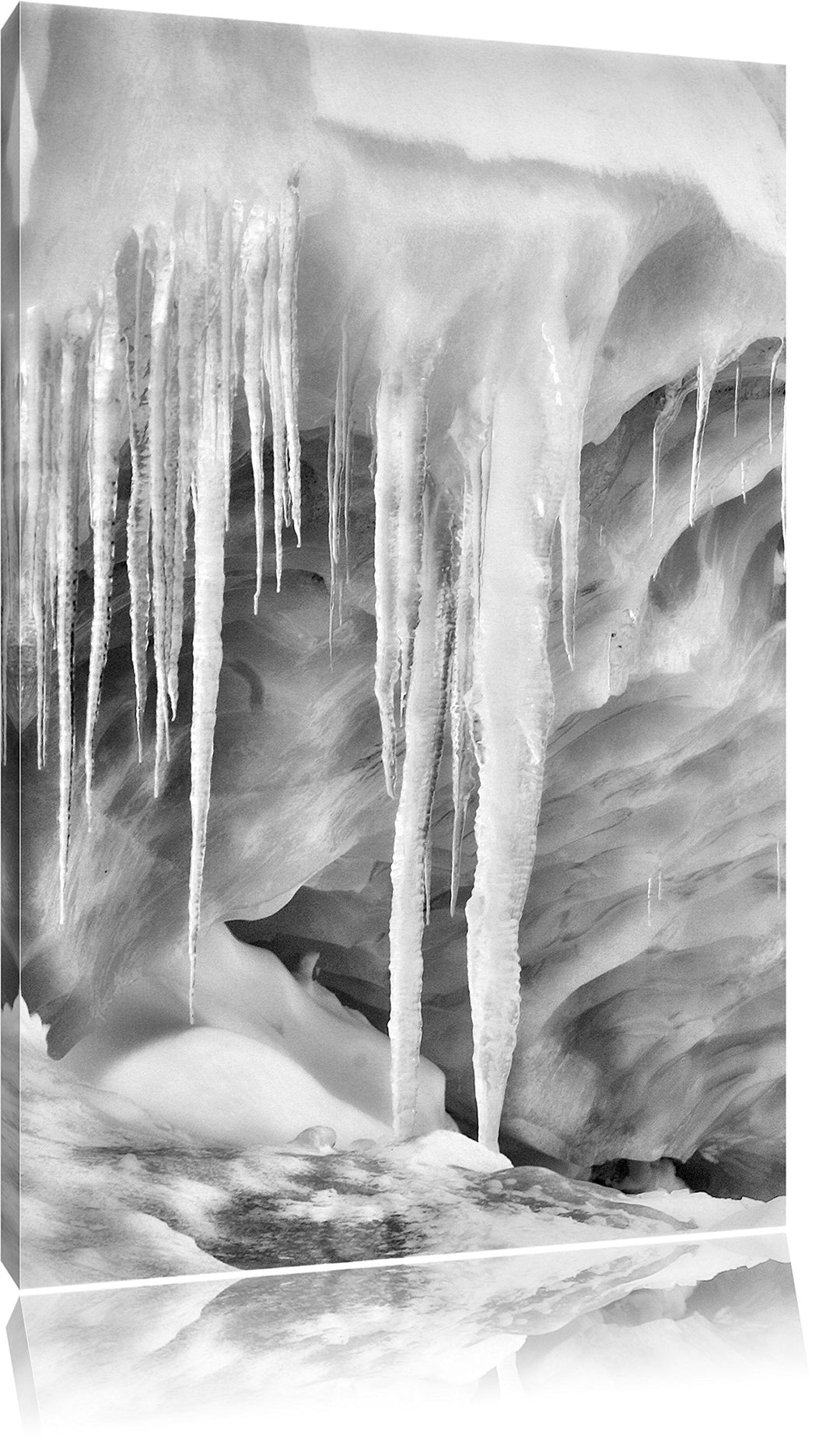 Monocrome, vereiste Höhle, Format: 100x70 auf Leinwand, XXL riesige Bilder fertig gerahmt mit Keilra
