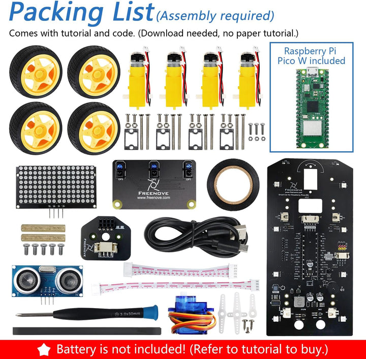 Freenove 4WD Car Kit for Raspberry Pi Pico W (Included) (Compatible with Arduino IDE), Dot Matrix Ex