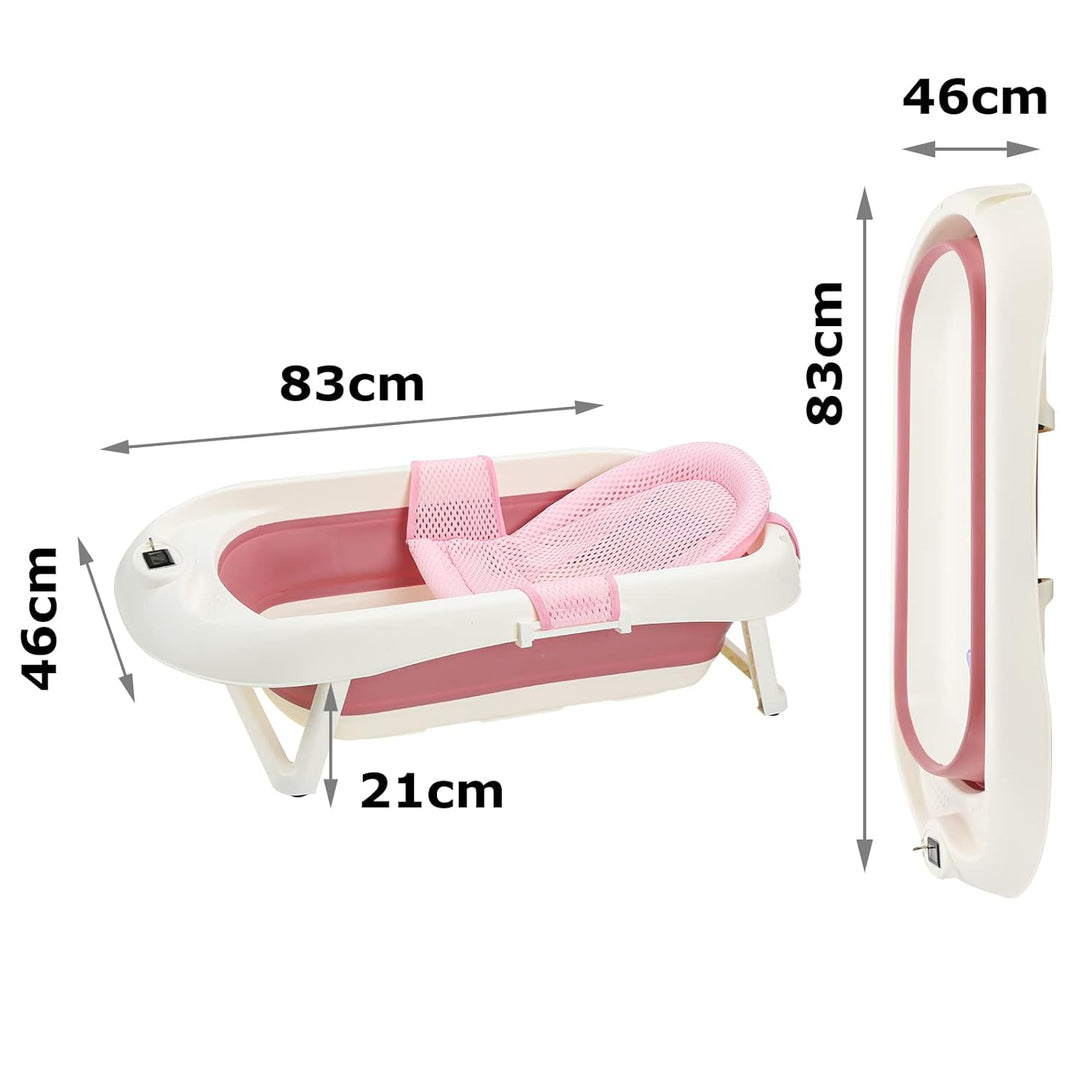 50L Baby Badewanne, Faltbare babywanne mit Anti Stütze, baby wanne mit Echtzeit-Temperaturmessung, B