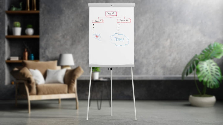 ALLboards Flipchart 100x70cm, Stativ, Dreibeinig, Höhenverstellbar, Whiteboard Magnettafel Magnetisc