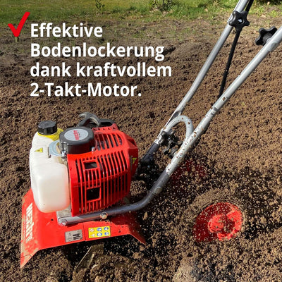 Benzin Gartenhacke (NEU) Effektive Bodenbearbeitung mit 25 cm Arbeitsbreite – 2-Takt Motor – 16 hart