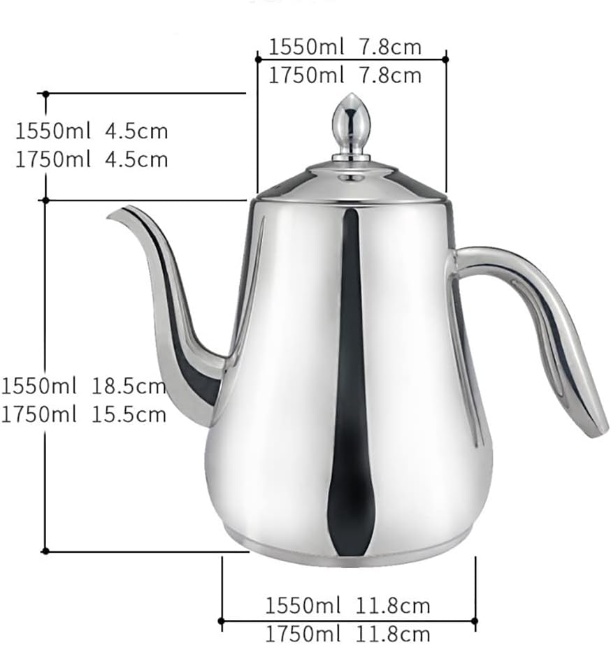 SANQIAHOME 1750ml Edelstahl-Teekanne mit herausnehmbarem Siebeinsatz, Qualitäts-Teekanne mit kleinem