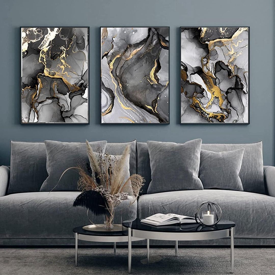 Wohnzimmer Schlafzimmer Marmorhintergrund Tinte Malerei Poster，Modern Abstraktes Bilder Set Wand Mal