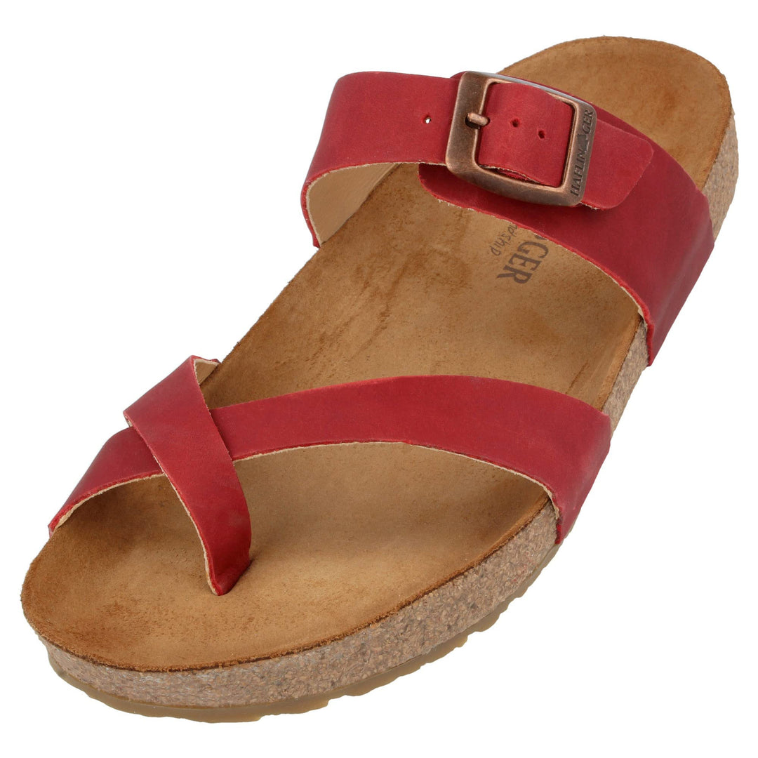 HAFLINGER Bio Juno Leder Pantolette Sandale Korkfussbett Unisex 36 EU Rot Country, 36 EU Rot Country