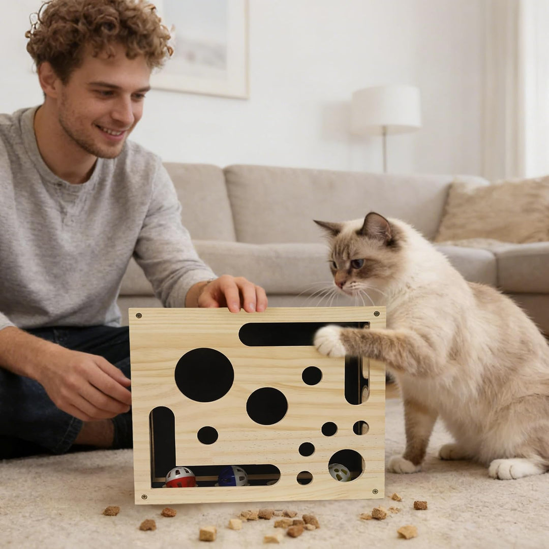 LZDMY Kratzbrett Katzen mit Glockenbällen, Fummelbrett Interaktives Katzenspielzeug Holz mit Sandpap