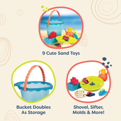 B. toys Sandspielzeug 9 Teile mit Eimer gross – Sandkasten Spielzeug, Strand, Spielplatz mit Schaufe
