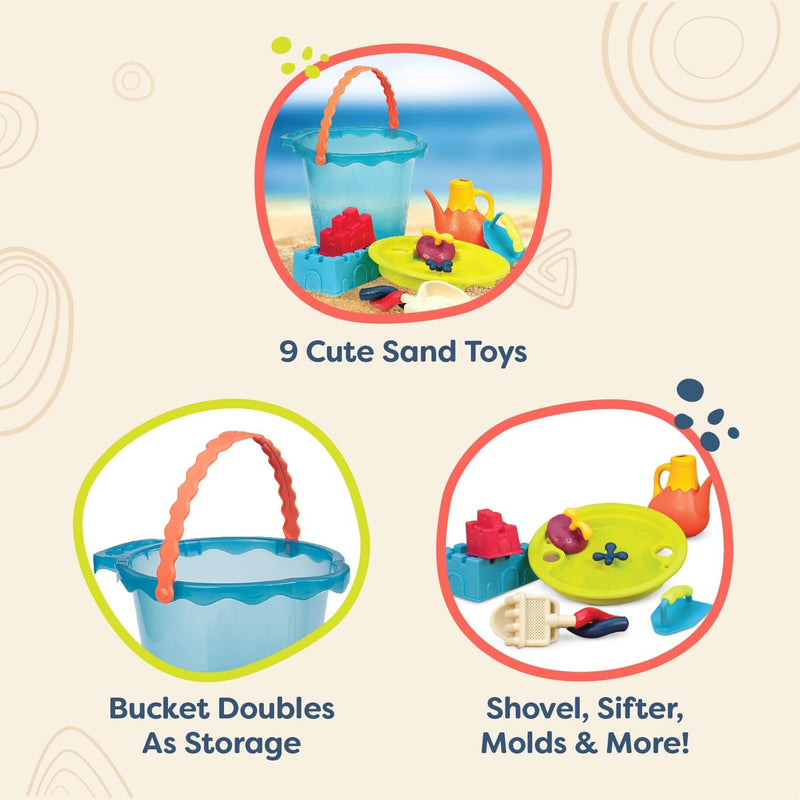 B. toys Sandspielzeug 9 Teile mit Eimer gross – Sandkasten Spielzeug, Strand, Spielplatz mit Schaufe