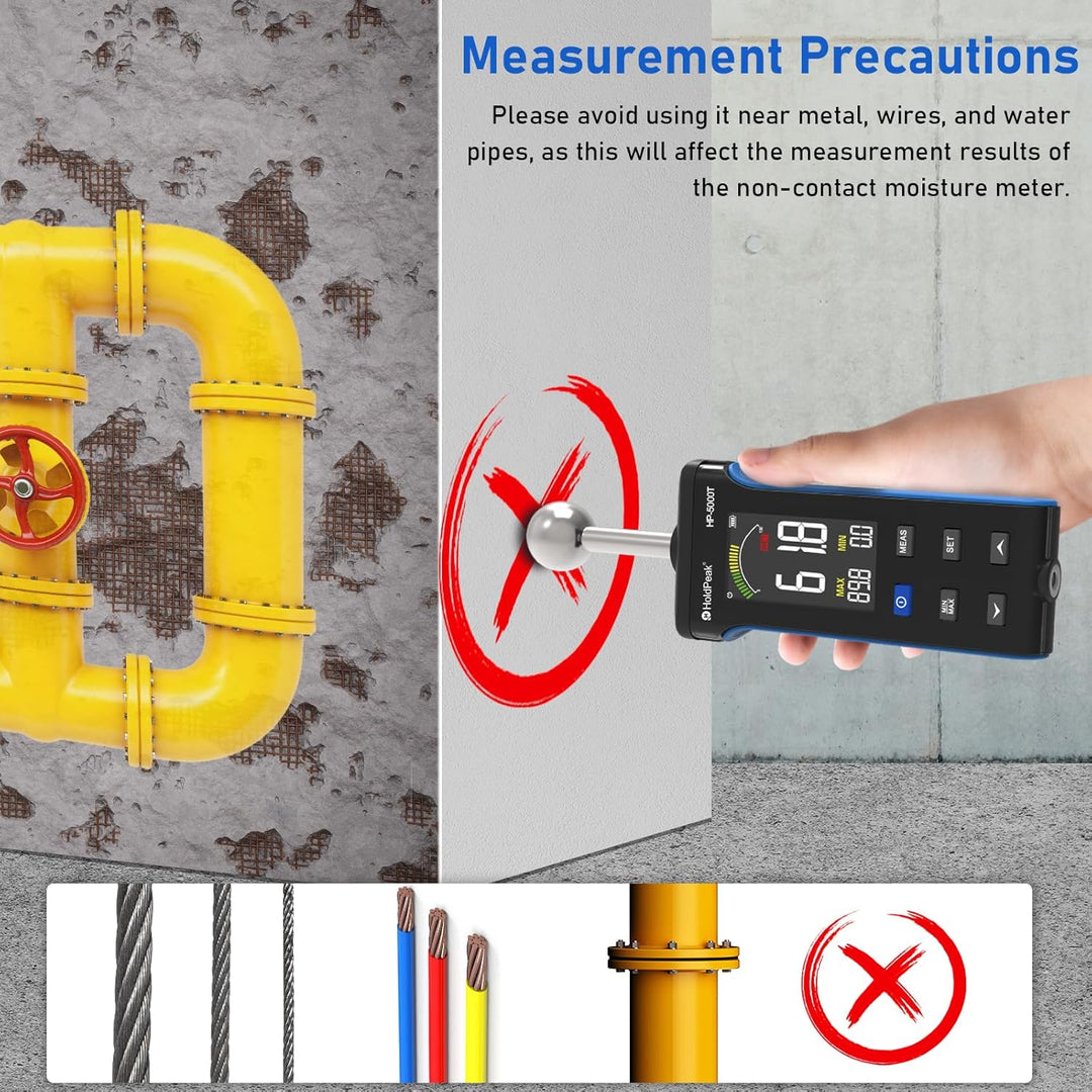 Feuchtigkeitsmesser, mit LCD-Farbdisplay und Alarmfunktion, für Wände, Holz, Mauerwerk, Beton, Gipse