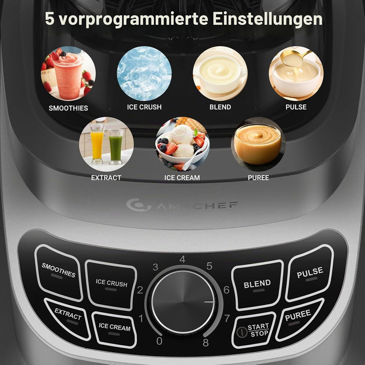 AMZCHEF Standmixer 1800 Watt | 1.85L Mixer Hochleistungsmixer | Blender mit 8 Einstellbaren Geschwin