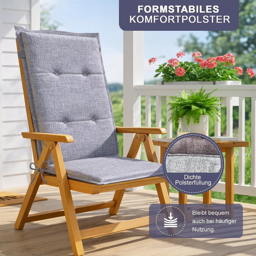 Relexo Premium - Hochlehner Auflage Gartenstuhl Stuhlauflage mit Polster, Outdoor Sitzkissen &amp; Stuhl