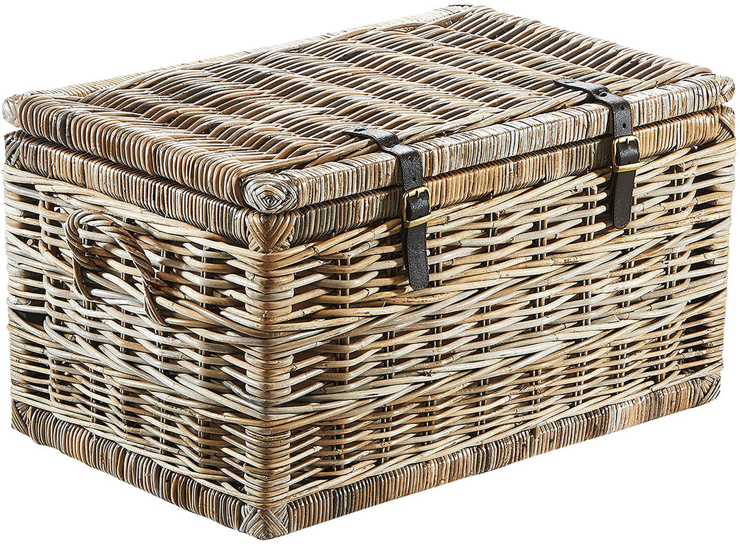 Kobolo Truhe Korbtruhe Sitztruhe - Rattan - grau - mit Textil - 70x45x40 cm