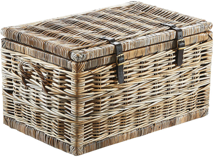 Kobolo Truhe Korbtruhe Sitztruhe - Rattan - grau - mit Textil - 70x45x40 cm