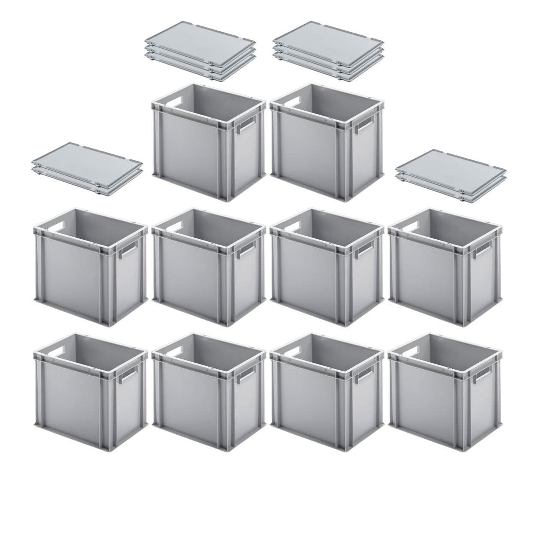 PROREGAL SuperSparSet 10x Eurobehälter mit offenem Griff & Scharnierdeckel | HxBxT 32x30x40cm | 29 L