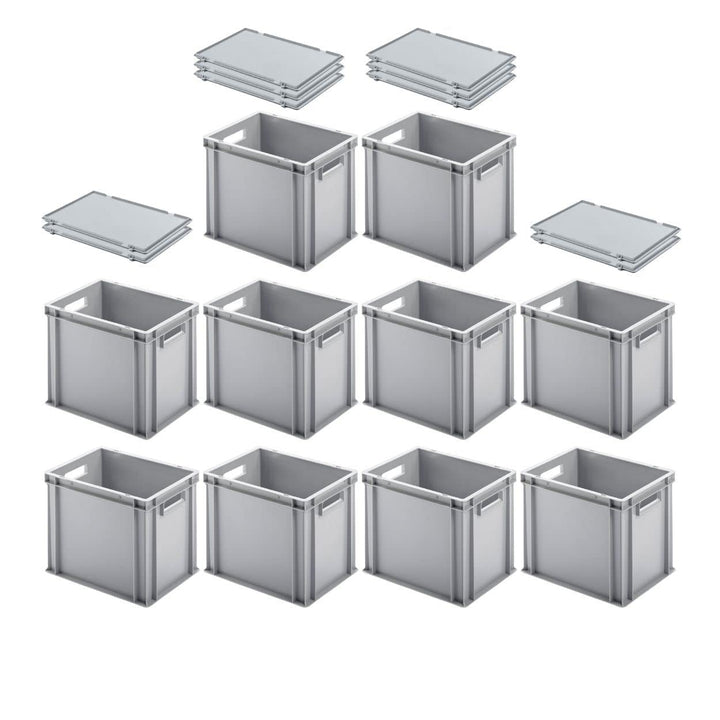 PROREGAL SuperSparSet 10x Eurobehälter mit offenem Griff & Scharnierdeckel | HxBxT 32x30x40cm | 29 L