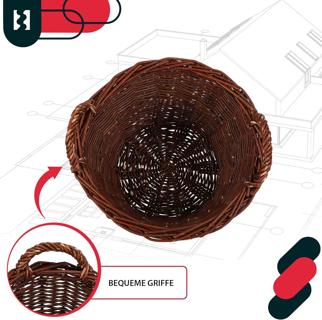 KOTARBAU® Weidenkorb mit Griffen - ø 35 cm - Blumen Korb - Aufbewahrung von Spielzeug - Holzkorb für