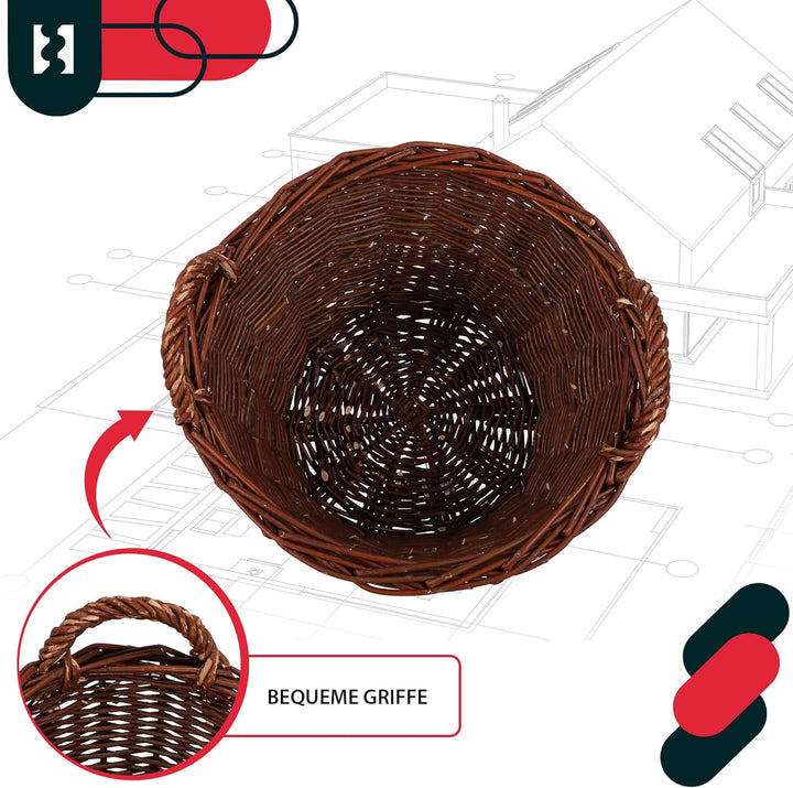 KOTARBAU® Weidenkorb mit Griffen - ø 35 cm - Blumen Korb - Aufbewahrung von Spielzeug - Holzkorb für