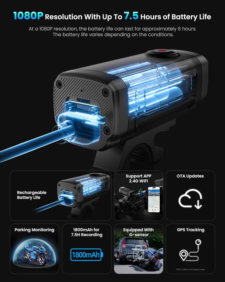 AKEEYO AKY-710Lite Motorradkamera/Fahrradkamera 2K30FPS WiFi-Actionkamera mit Ultra HD, IP66 Wasserd