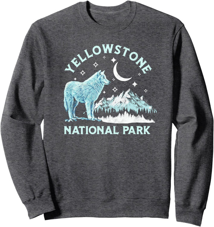 Retro Yellowstone National Park White Wolf Moon & Stars Sweatshirt