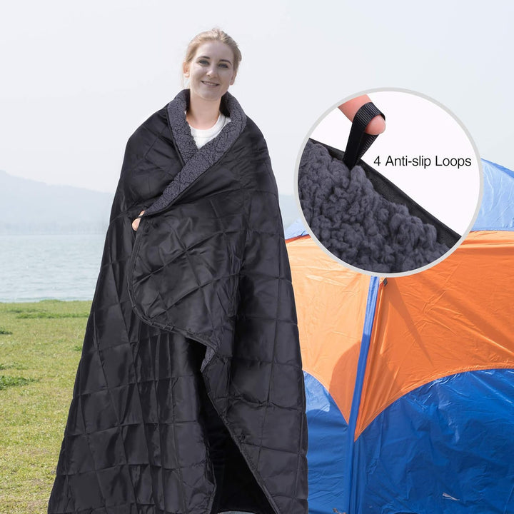REDCAMP wasserdichte Camping Decke mit Sherpa-Futter, Thermo Gross Stadiondecke, Warm Outdoor Decke