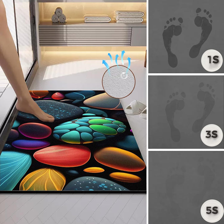 Olnamaro® Badematte Stein(3D-Muster) Badematte Rutschfester Badezimmerteppich Absorbierender Badtepp