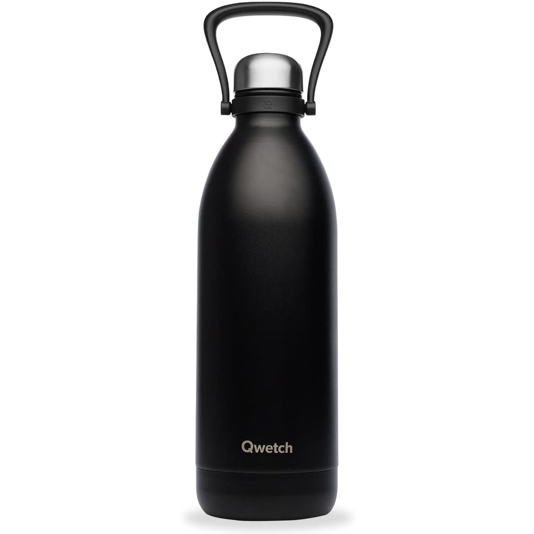QWETCH - Isothermische Flasche - Titan Matt Schwarz 2L - 48h kalt & 16h heiss - BPA frei, wasserdich