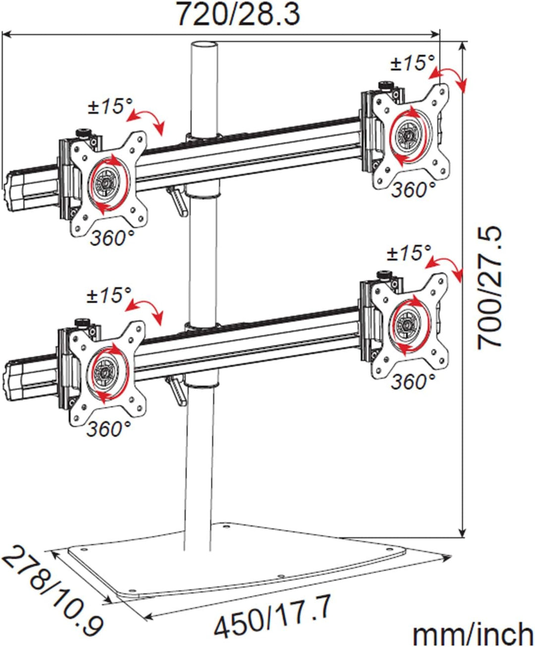 HFTEK 4-Fach-Monitor-Halterung Tisch - Stand - Ständer - Halter - Tischhalterung (MP240S-L), Mp240s-