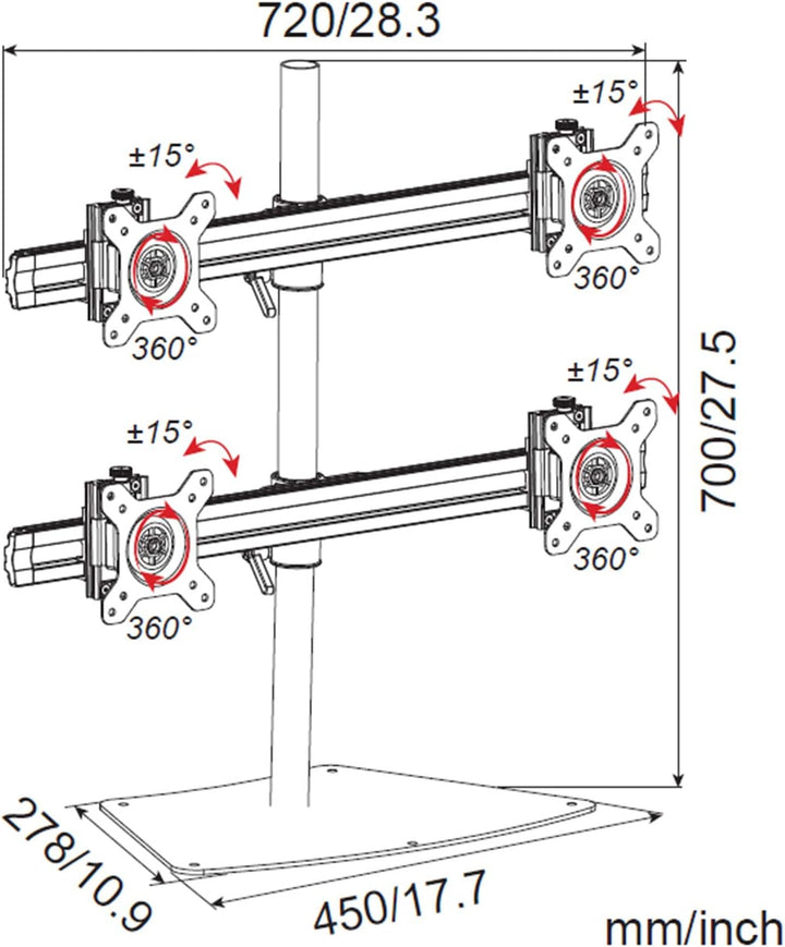 HFTEK 4-Fach-Monitor-Halterung Tisch - Stand - Ständer - Halter - Tischhalterung (MP240S-L), Mp240s-