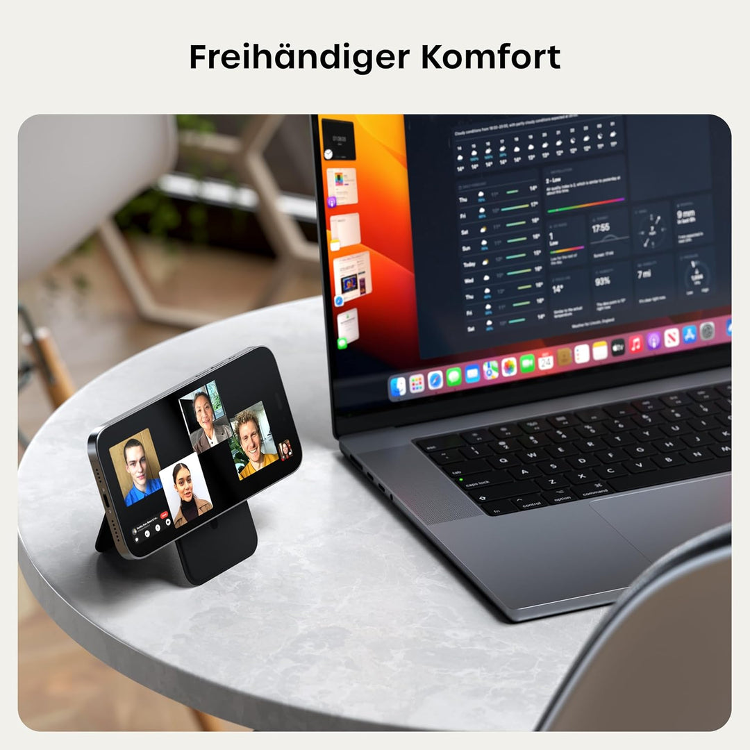 SATECHI Magsafe Wallet und Double Flap Stand mit Magnetfunktion, iPhone Wallet mit 4 Kartenfächern,
