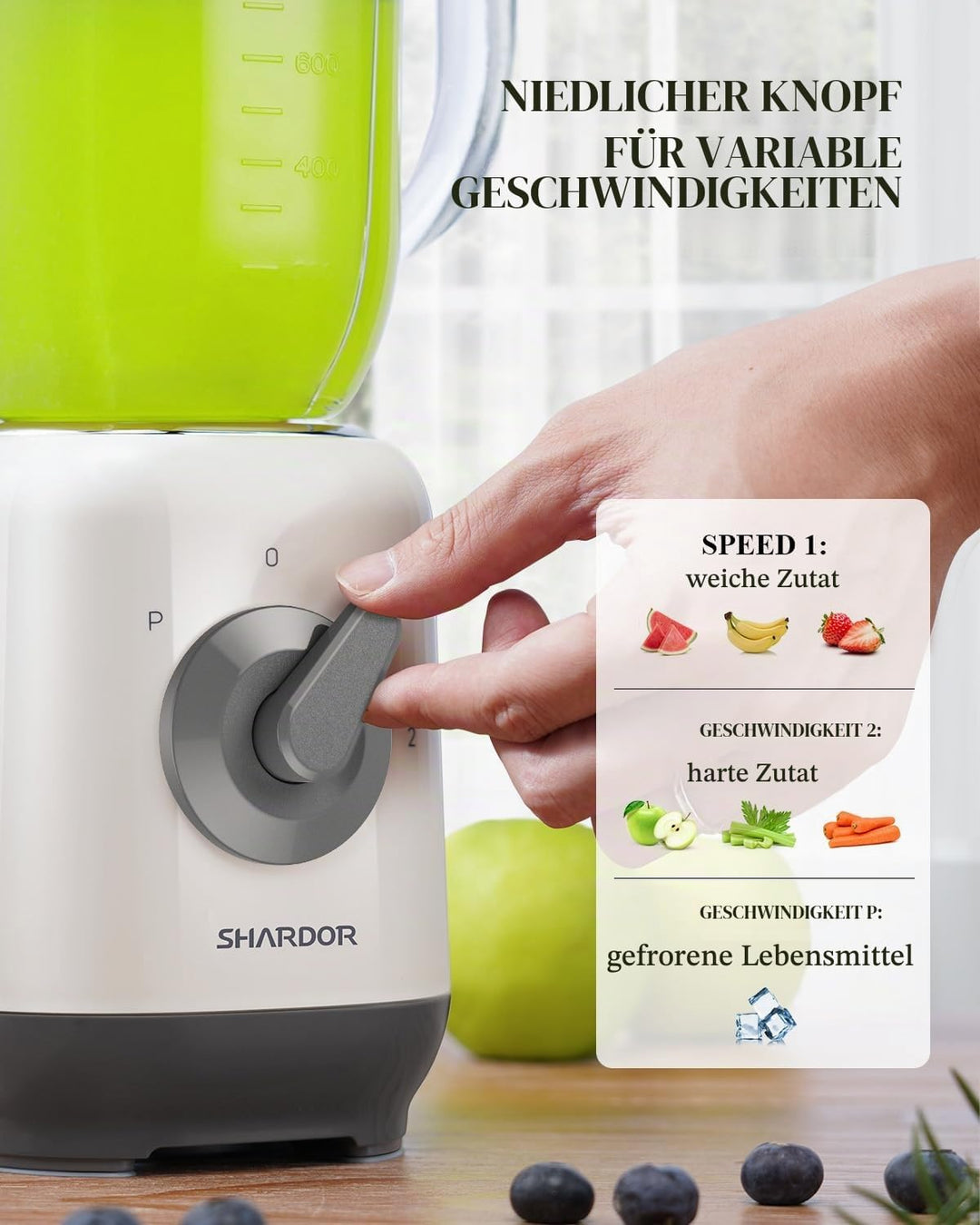 Standmixer, Smoothie Maker für schnelles 3D-Mehrwinkelschneiden, Mixer mit 2 Geschwindigkeiten und P