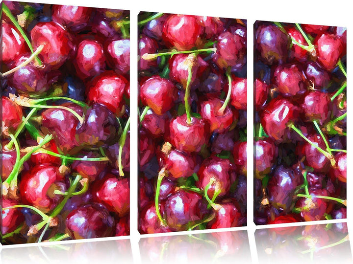 Pixxprint Kirschen Pinsel Effekt 3-Teiler Leinwandbild 120x80 Bild auf Leinwand