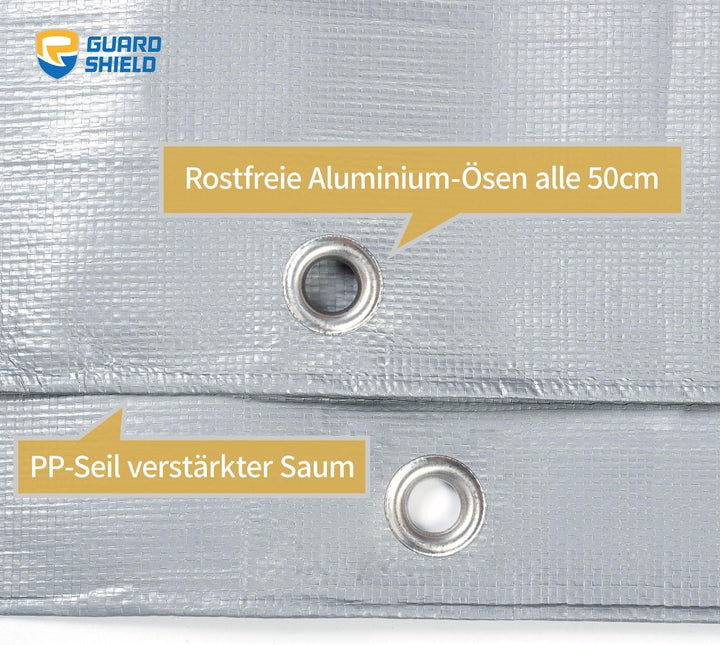 GUARD SHIELD Abdeckplane mit Ösen Wasserdicht 2m x 2m Grau Plane Gewebeplane 160g/㎡ Schutzplane Allz
