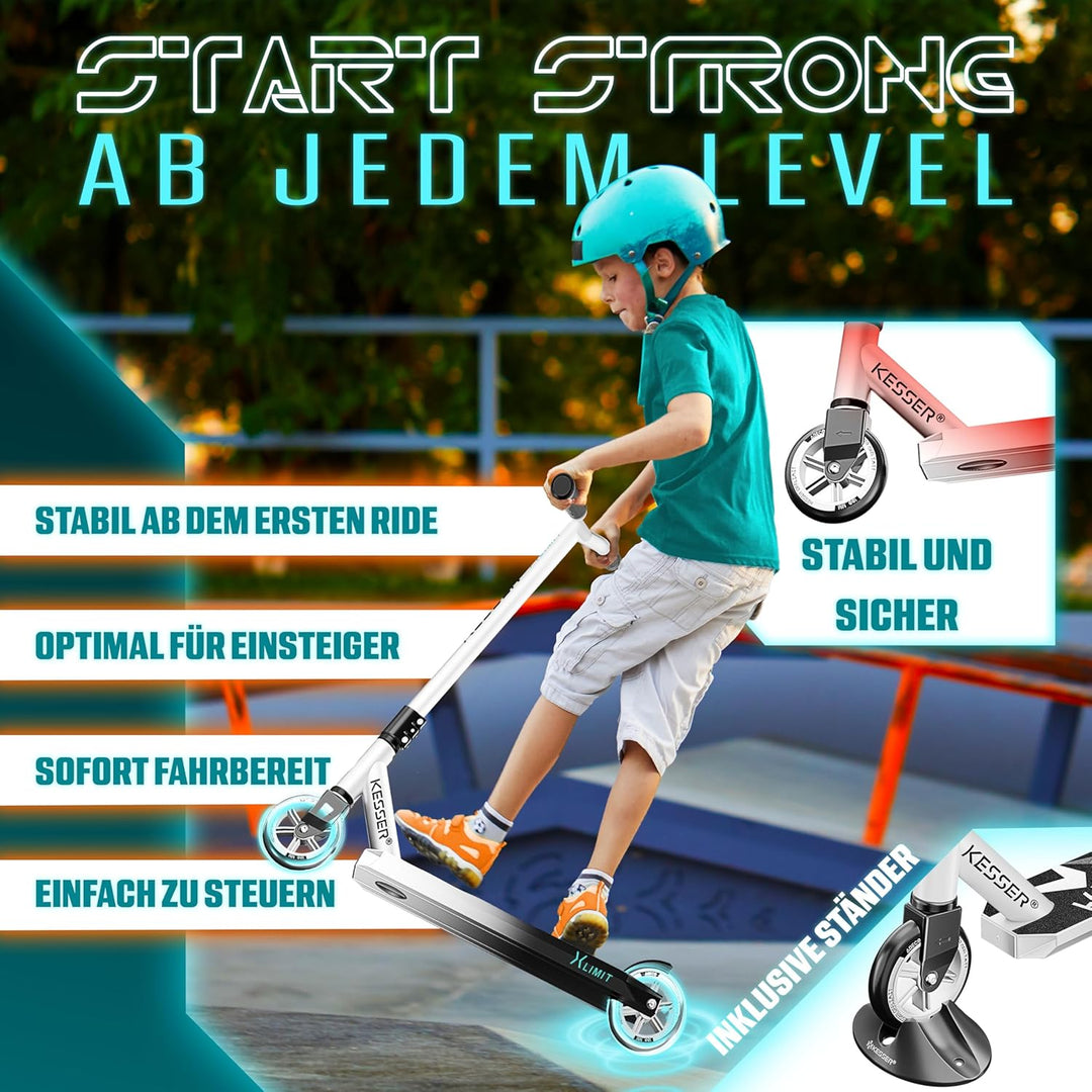 KESSER® Stunt Scooter X-Limit - 360° Lenkung Robuster Funscooter Stuntscooter mit ABEC 9 Kugellagern