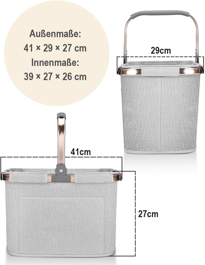 30L Einkaufskorb Faltbar Stabil Gross Tragekorb Picknickkorb Klappkorb Einkaufstasche mit Aluminiumg