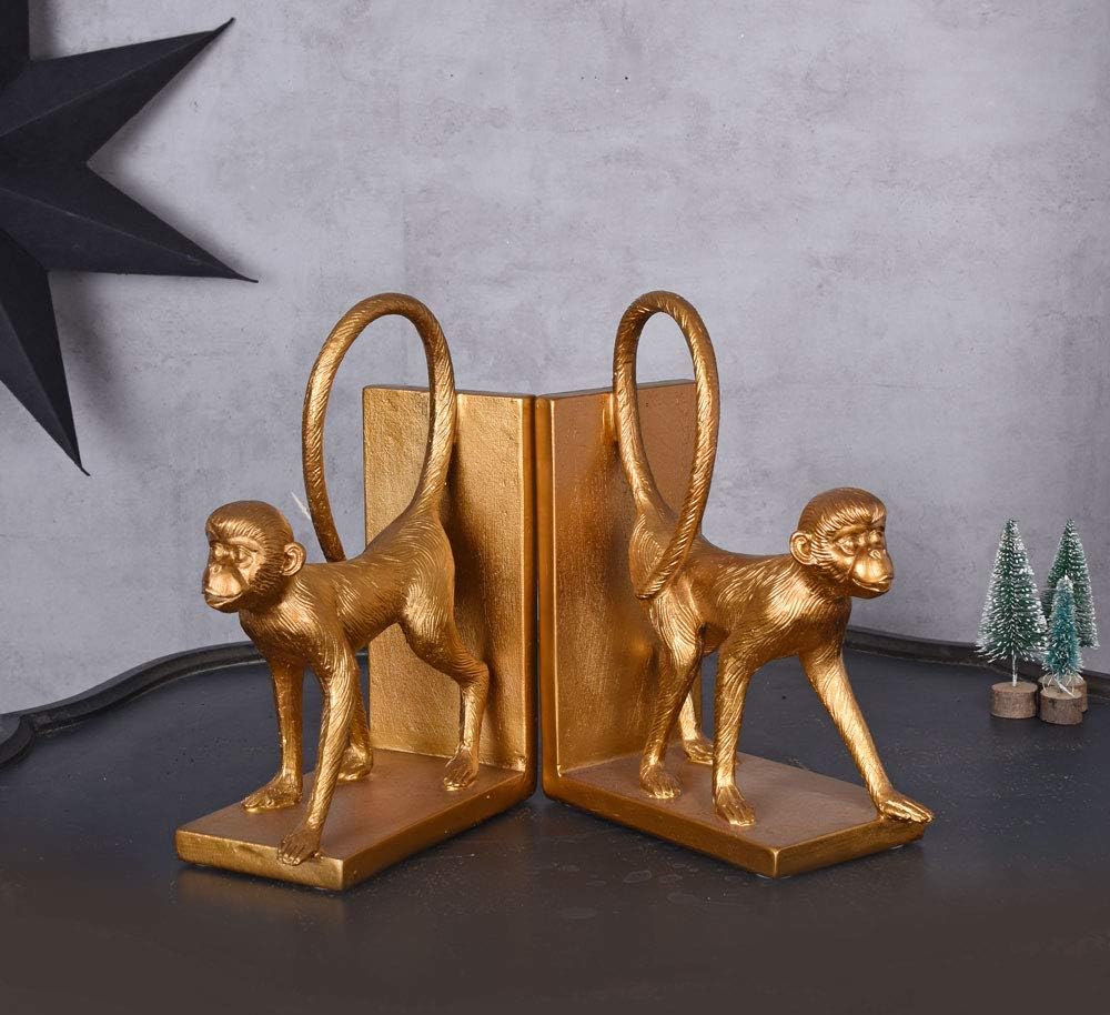 Zwei Buchstützen Monkey Gold AFFE Buchständer Affenfiguren Tierfigur Dekofigur cw228 Palazzo Exklusi