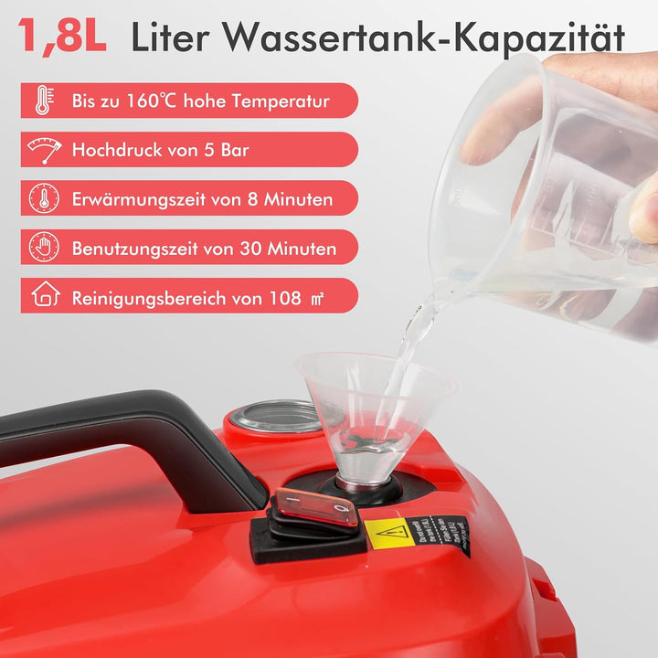 COSTWAY Dampfreiniger 2000W, Dampfdruck: max. 5 bar, Temperatur bis zu 160℃, Flächenleistung: 108 m²