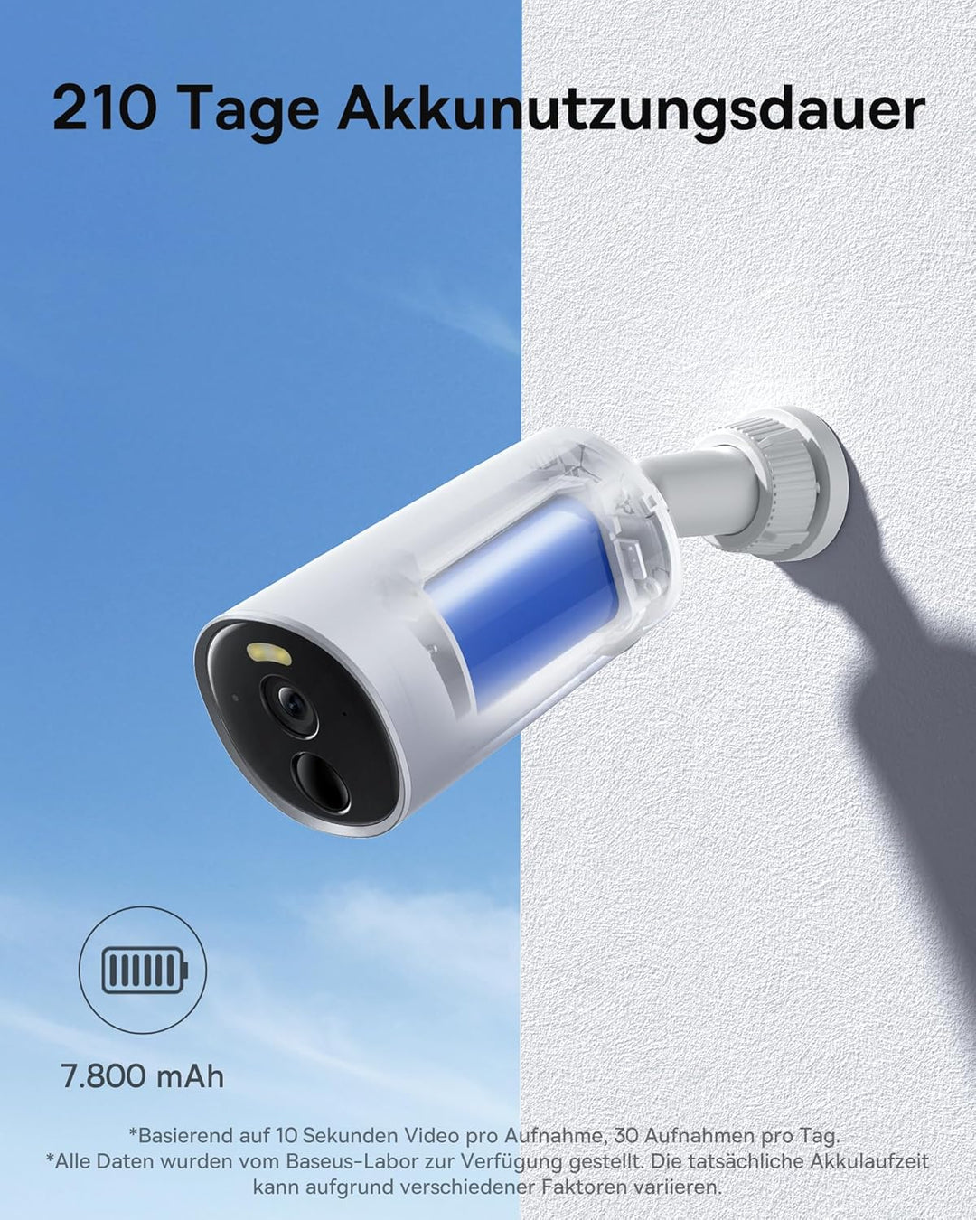 Baseus Security B1 Solocam Überwachungskamera Aussen Kabellos 210Tage, 2K HD, 145 Grad, IP67, Nachts